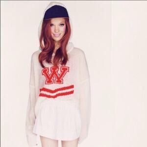 WILDFOX White Label Orange Cheerleader Hoodie Hooded Crop Billy Sweater Medium